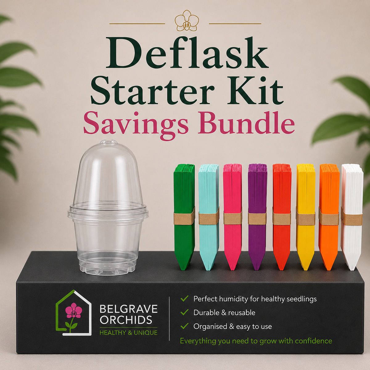 Deflask Starter Kit — Seedling Humidity Domes 90mm x 5+100mm x 5 & Flat Labels x20