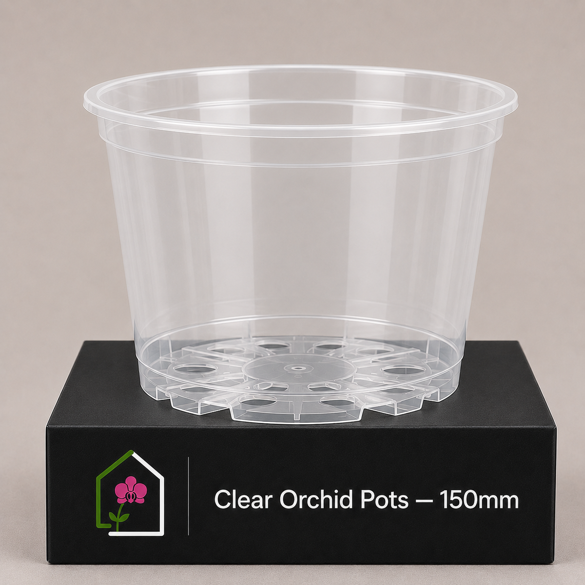 Clear Orchid Pots 150mm showing pot display