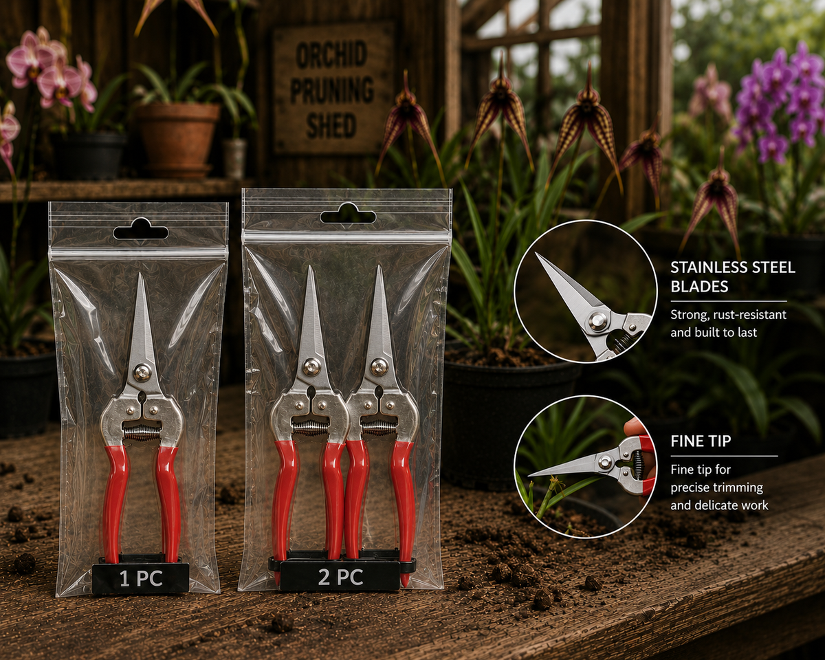 Stainless Steel Orchid Snips close-up showing blade and cutting edge